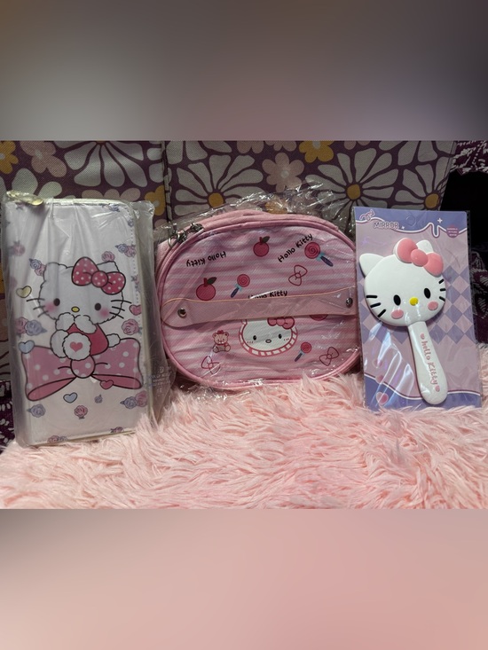 Hello Kitty Other - Hello Kitty Pink bundle, makeup bag, hello kitty zip around wallet hand mirror.